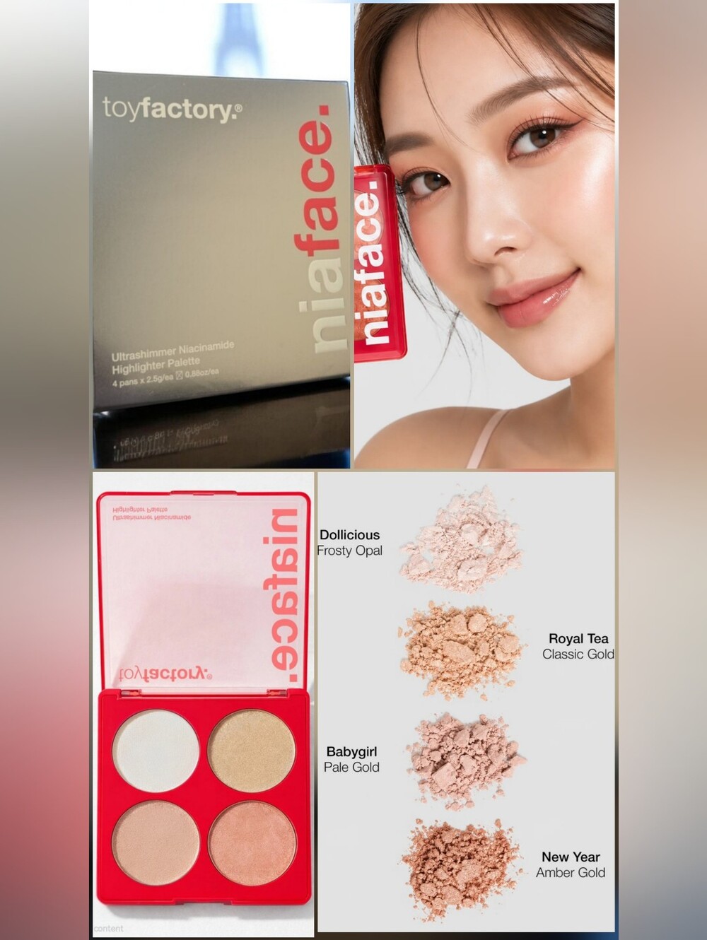 ToyFactory Niaface Ultrashimmer Niacinamide Highlighter Palette Pink/Gold Shades